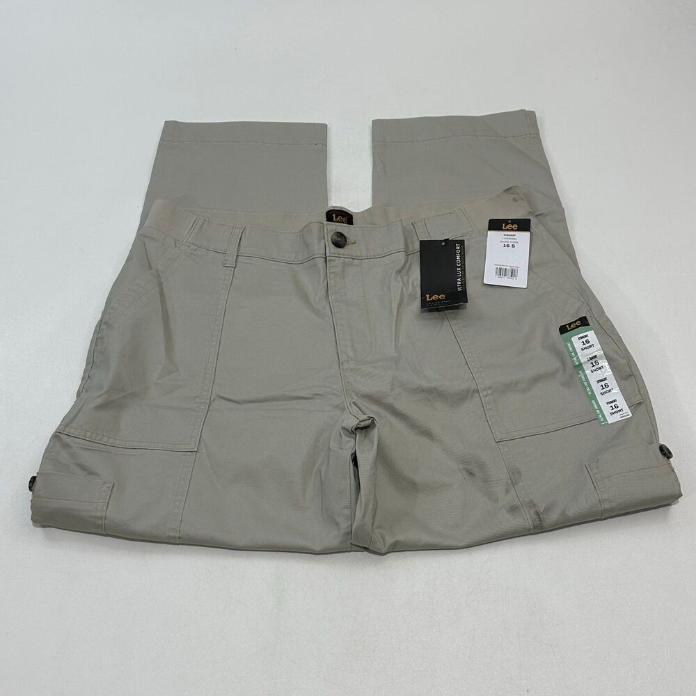 Lee Women's Straight Pants Salina Stone Utility Workwear Cargo Pocket, Size 16 S
